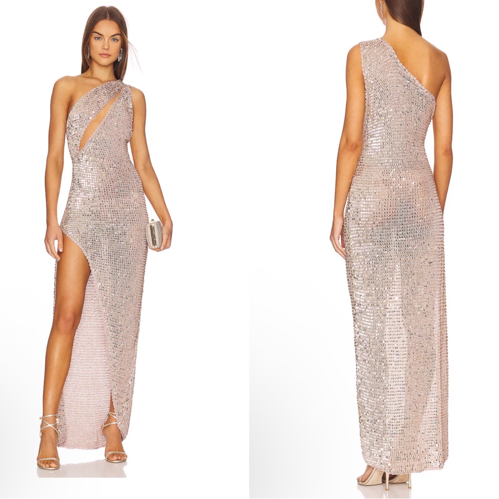 New Retrofete Candice Sequin Crochet Gown In Rose Gold Maxi Dress Xs / S